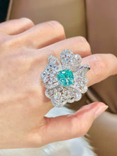S925 Sterling Silver Lab Imitated Diamond Blue Crystal Cocktail Floral Deco Ring